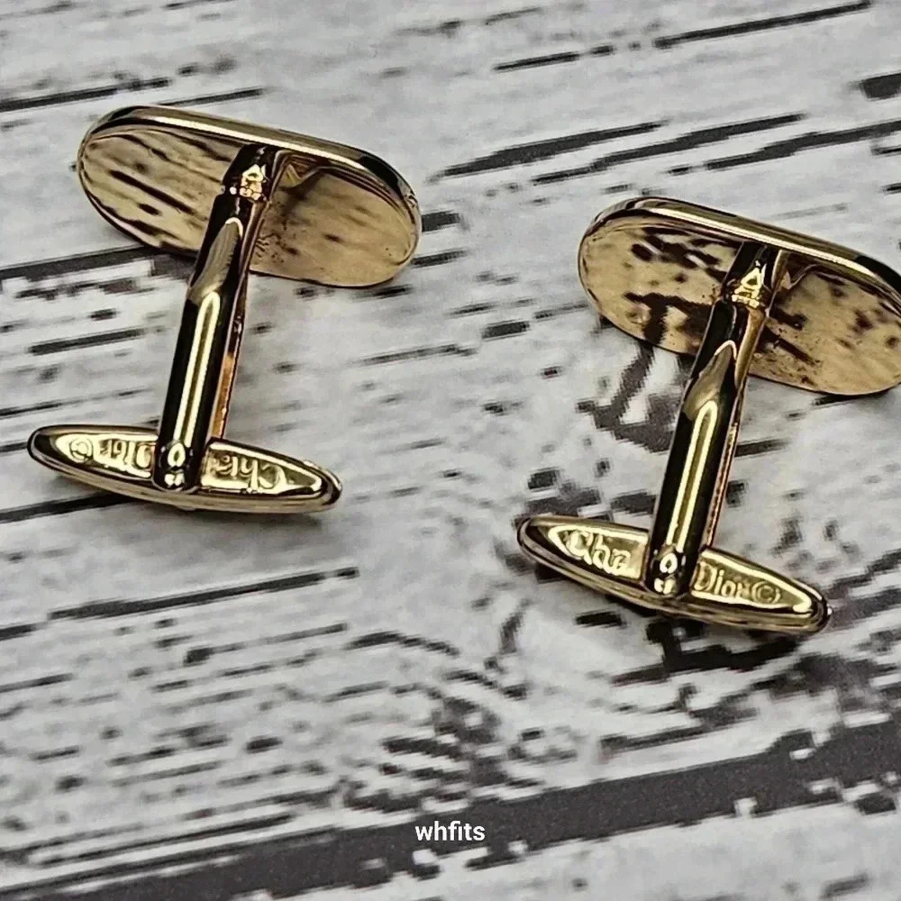Christian Dior black and gold tone cufflinks and tie bar set - Picture 3 of 5